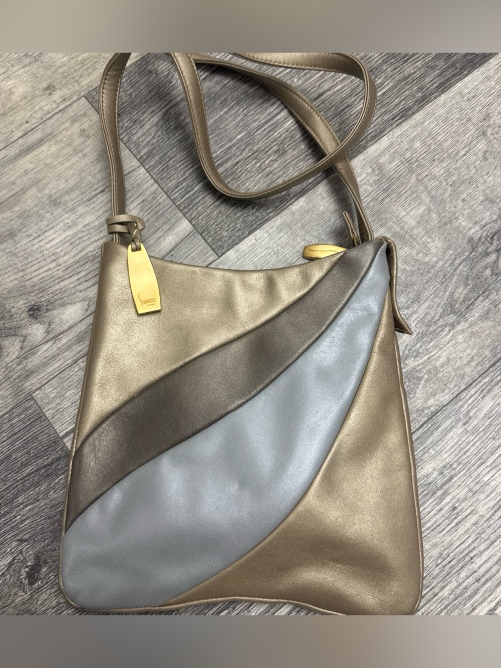 Impulse by SharifMetallic Taupe and Silvertone Colorblock Crossbody Shoulder Bag